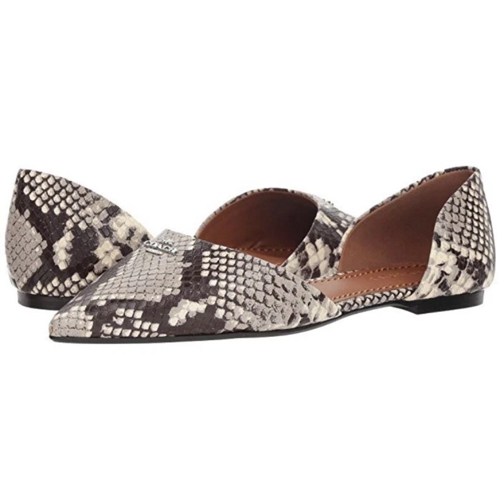 Coach Leather Pointy Toe Flats Natural (Snake) Women’s Size 10